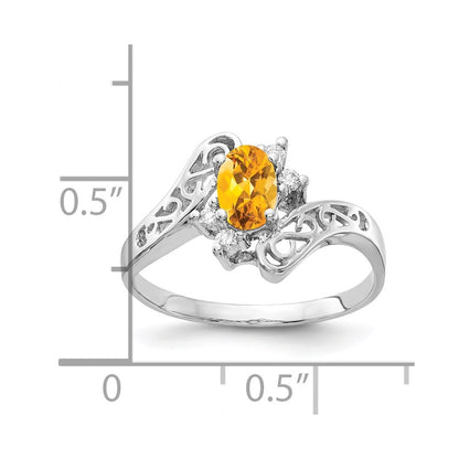 14K White Gold 6X4mm Oval Citrine Aaa Diamond Ring