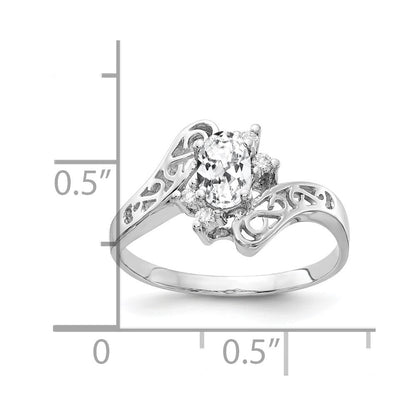 14k White Gold 6x4mm Oval Cubic Zirconia VS Real Diamond ring