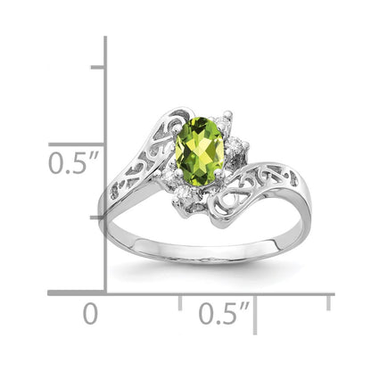 14K White Gold 6X4mm Oval Peridot Vs Diamond Ring