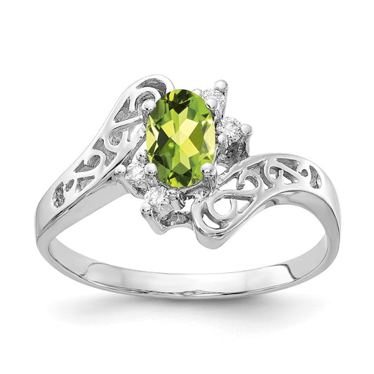 14K White Gold 6X4mm Oval Peridot Vs Diamond Ring