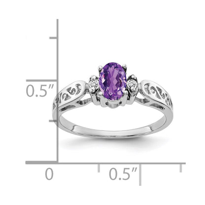 14K White Gold 6X4mm Oval Amethyst Checker Aa Diamond Ring