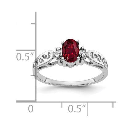 14k White Gold 6x4mm Oval Created Ruby VS Real Diamond ring