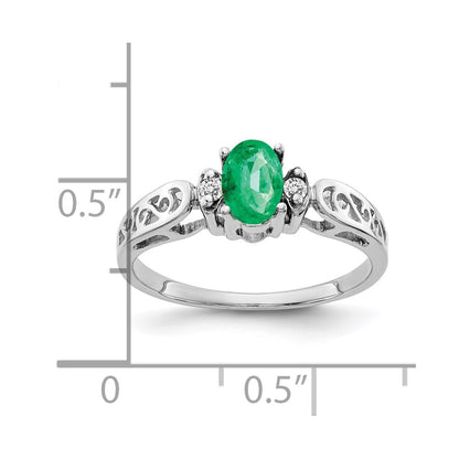 14K White Gold 6X4mm Oval Emerald Vs Diamond Ring