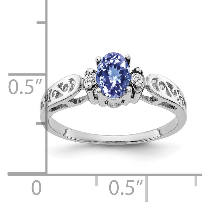 14K White Gold 6X4mm Oval Tanzanite Aaa Diamond Ring