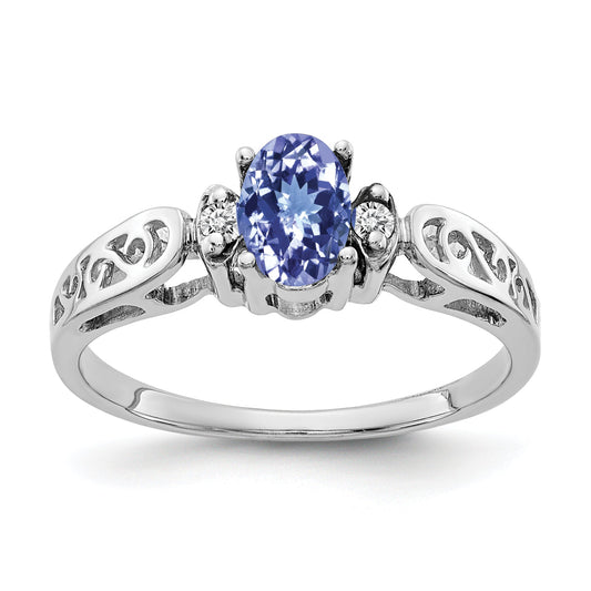 14K White Gold 6X4mm Oval Tanzanite A Diamond Ring