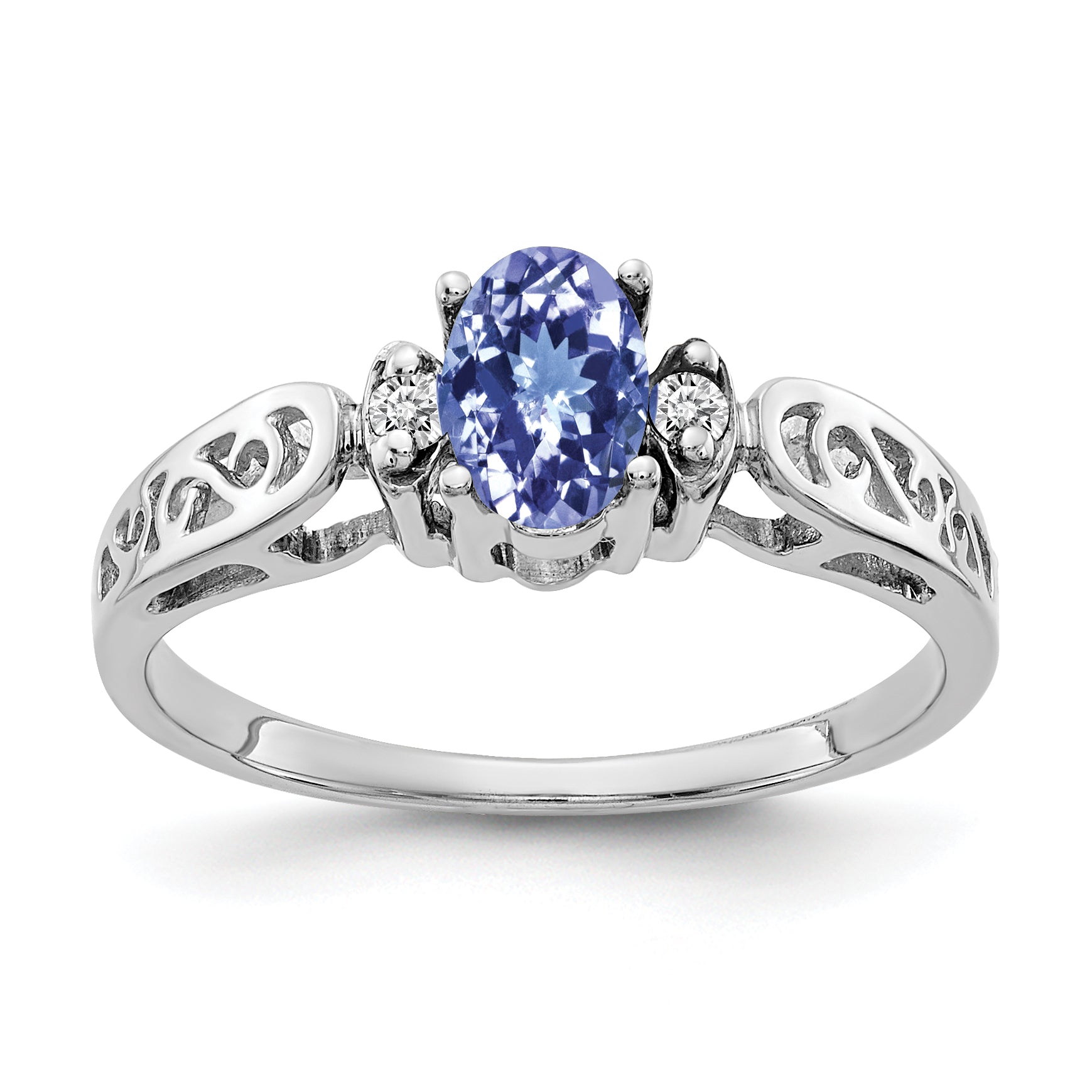 14K White Gold 6X4mm Oval Tanzanite Aaa Diamond Ring