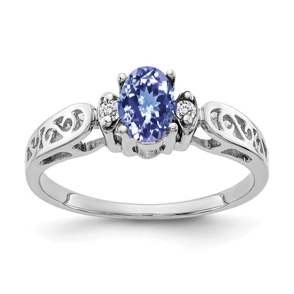14K White Gold 6X4mm Oval Tanzanite Aaa Diamond Ring