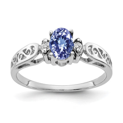 14K White Gold 6X4mm Oval Tanzanite A Diamond Ring