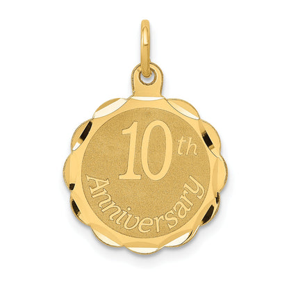 14k Yellow Gold 14K Happy 10th ANNIVERSARY Charm