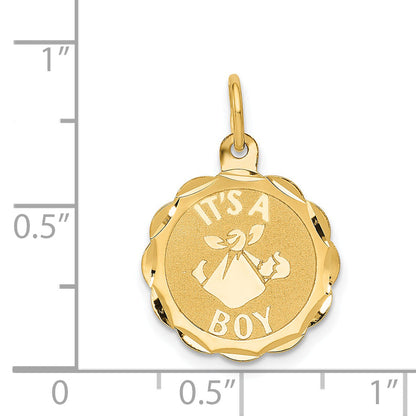 14K Yellow Gold Polished It'S A Boy Scalloped Disc Charm