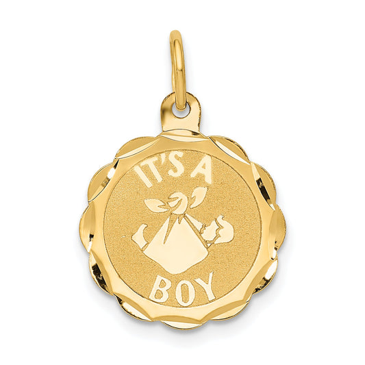 14K Yellow Gold Polished It'S A Boy Scalloped Disc Charm