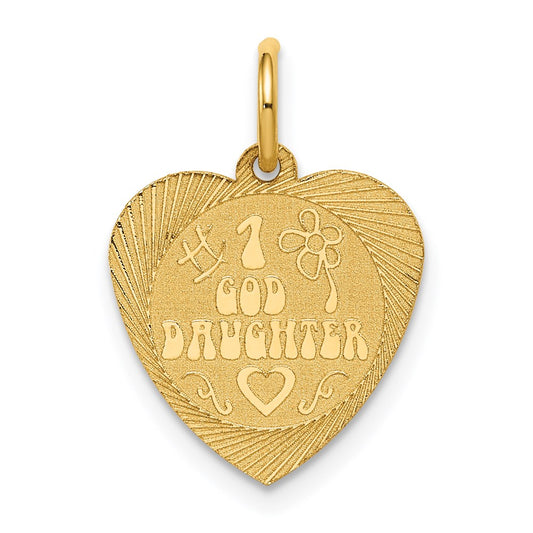 14k Yellow Gold 14k #1 GODDAUGHTER Heart Disc Charm