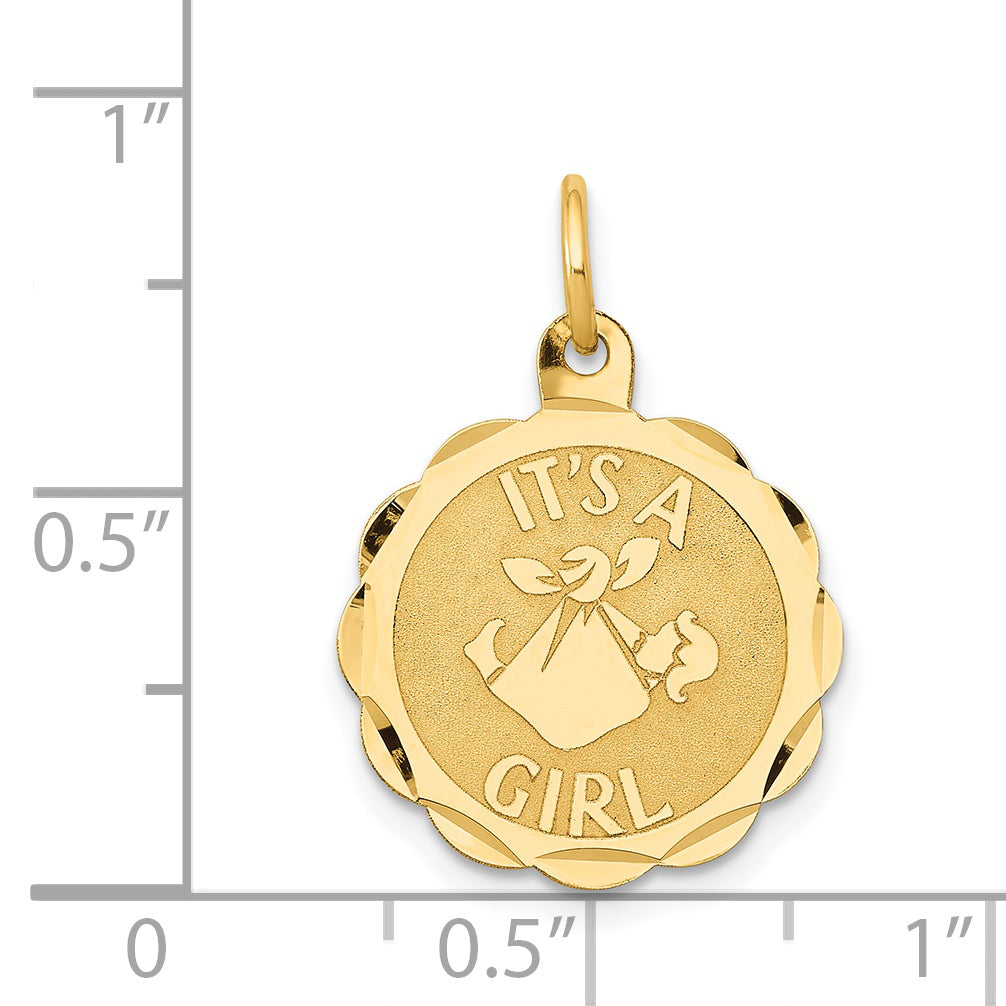 14k Yellow Gold 14k Polished IT'S A GIRL Scalloped Disc Charm