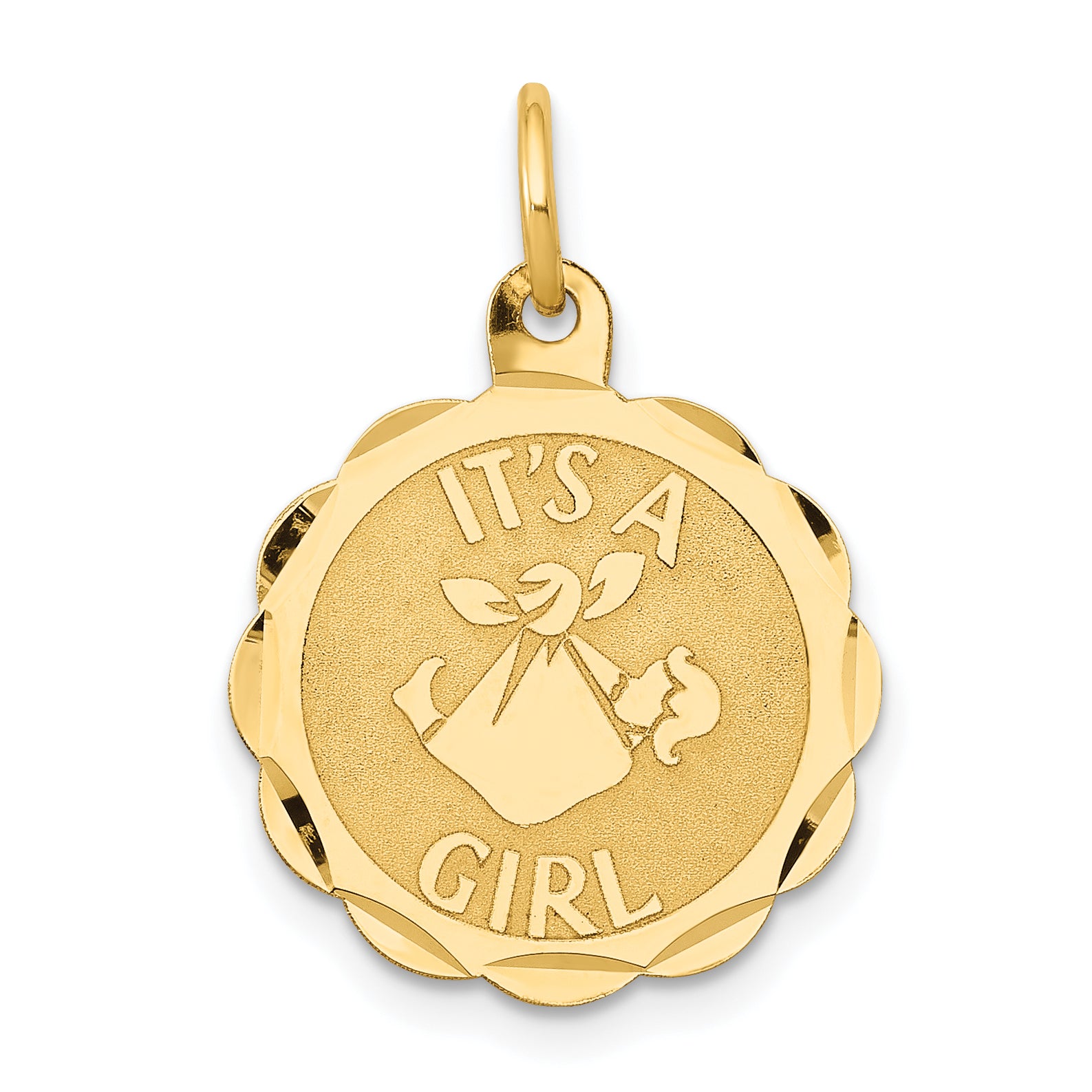 14k Yellow Gold 14k Polished IT'S A GIRL Scalloped Disc Charm