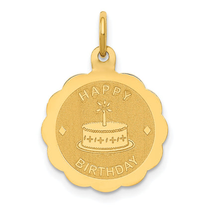 14k Yellow Gold 14K Polished Satin Engraveable HAPPY BIRTHDAY Charm