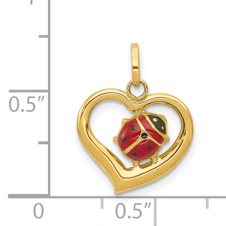 14k Yellow Gold 14k Enameled Ladybug in Heart Charm