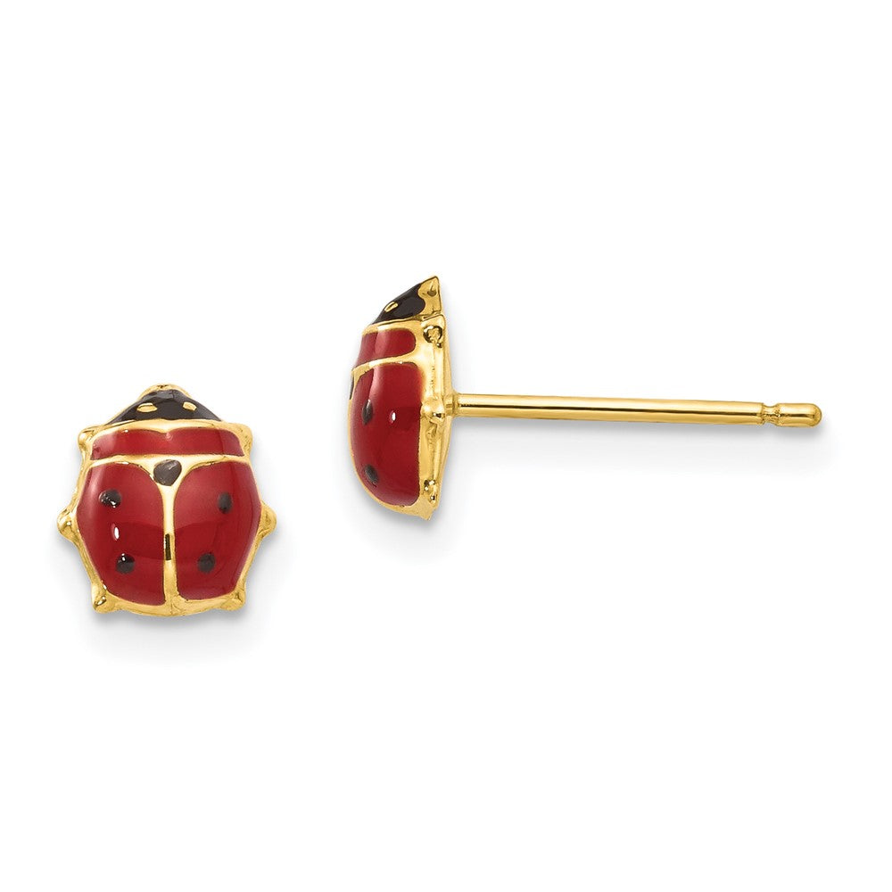 14K Yellow Gold Enameled Ladybug Post Earrings