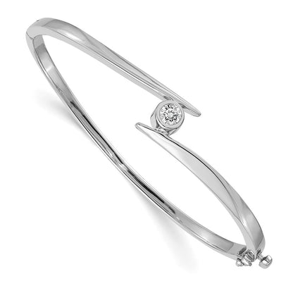 14K White Gold Complete 1/2 Carat A Diamond Hinged Oval Bangle Bracelet
