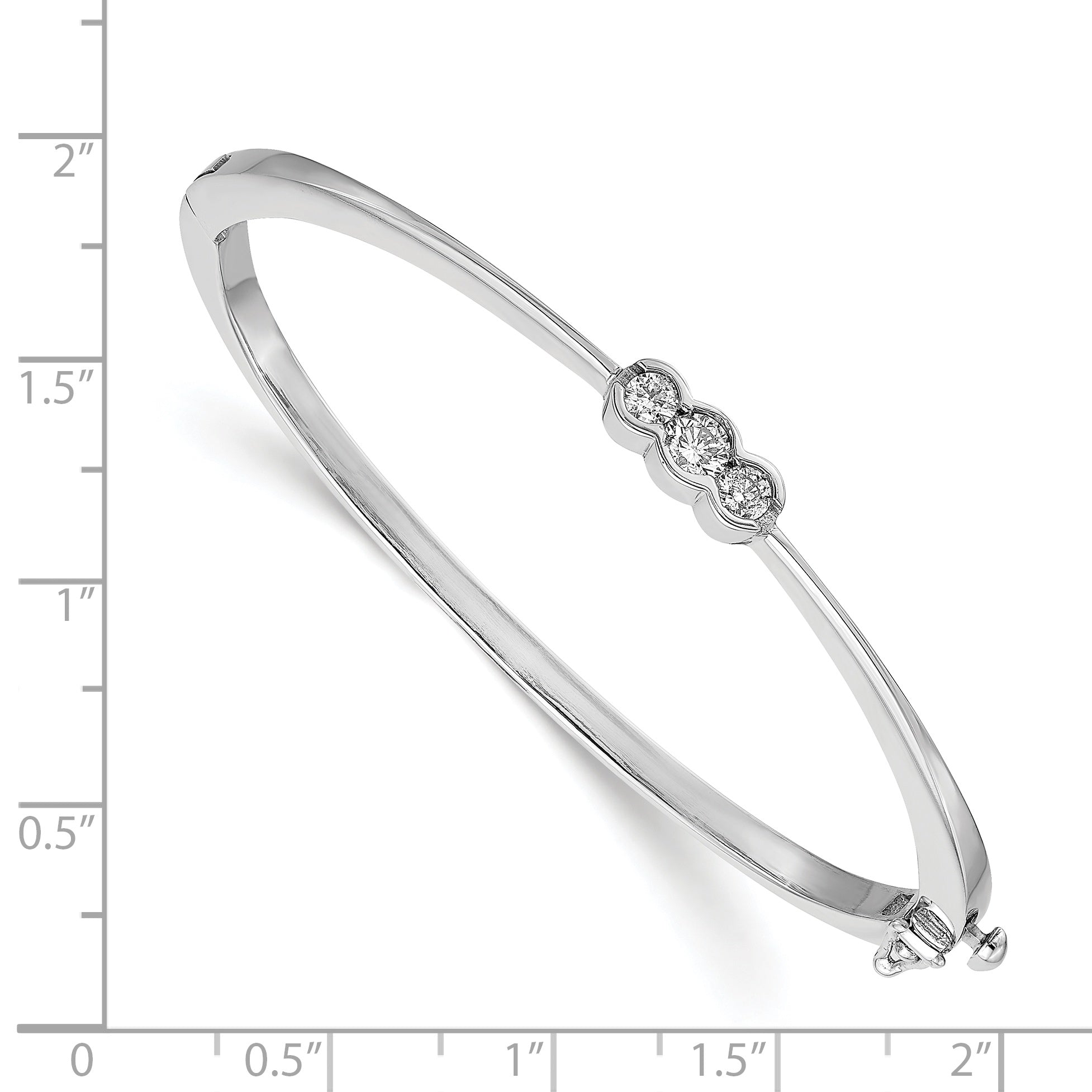14K White Gold Complete 3 Stone 1/2 Carat Aaa Diamond Hinged Oval Bangle Bracelet