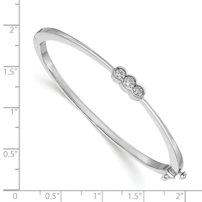 14K White Gold Complete 3 Stone 1/2 Carat A Diamond Hinged Oval Bangle Bracelet