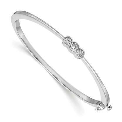 14K White Gold Complete 3 Stone 1/2 Carat Aaa Diamond Hinged Oval Bangle Bracelet