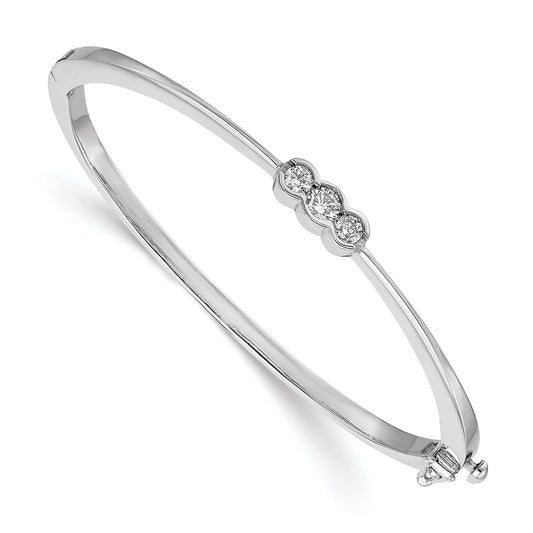 14K White Gold Complete 3 Stone 1/2 Carat Vs Diamond Hinged Oval Bangle Bracelet