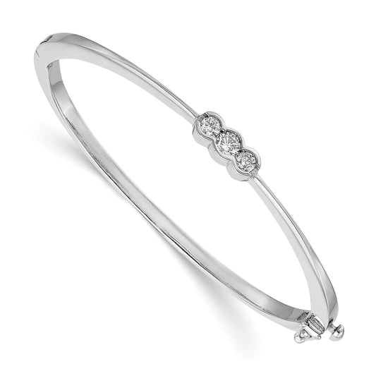 14K White Gold Complete 3 Stone 1/2 Carat Aa Diamond Hinged Oval Bangle Bracelet