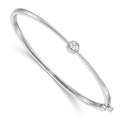 14K White Gold Complete 1/4 Carat Aaa Diamond Hinged Oval Bangle Bracelet
