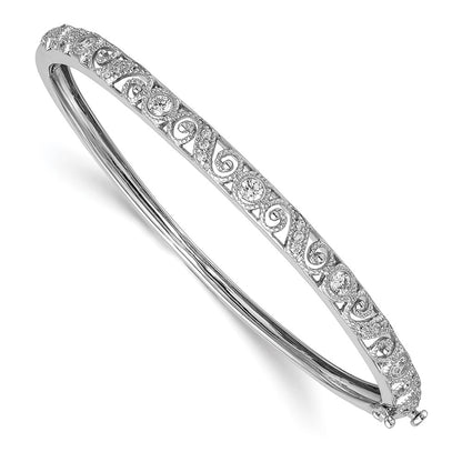 14K White Gold Swirl Design Complete 3/4 Carat Vs Diamond Hinged Oval Bangle Bracelet