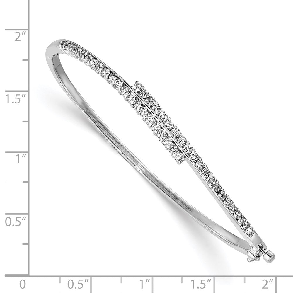 14K White Gold Complete 1 Carat A Diamond Hinged Oval Bangle Bracelet