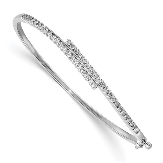 14K White Gold Complete 1 Carat A Diamond Hinged Oval Bangle Bracelet