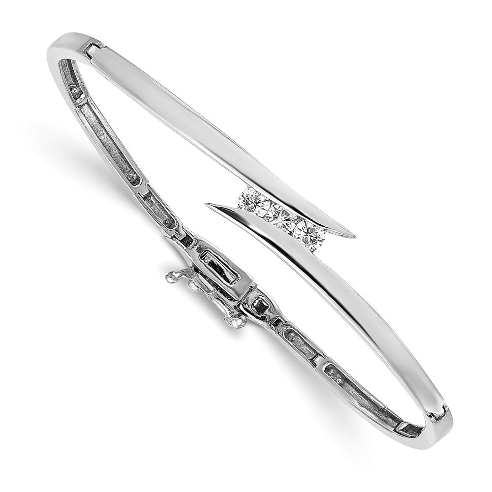 14K White Gold Complete 3 Stone 1/4 Carat Vs Diamond Hinged Bangle Bracelet