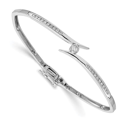 14K White Gold Complete 1/4 Carat Vs Diamond Hinged Oval Bangle Bracelet