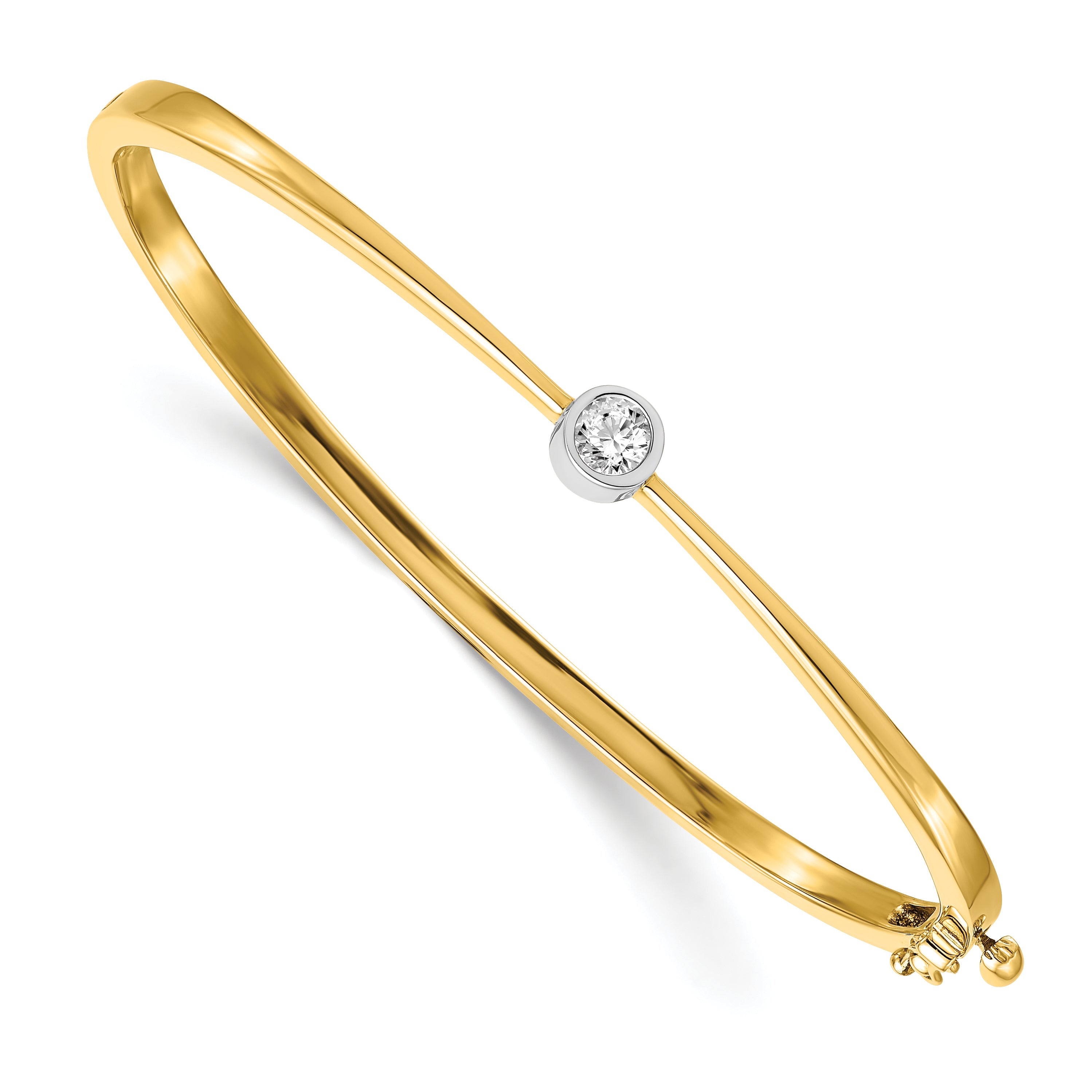 14K Two Tone Complete 1/4 Carat Vs Diamond Hinged Oval Bangle Bracelet