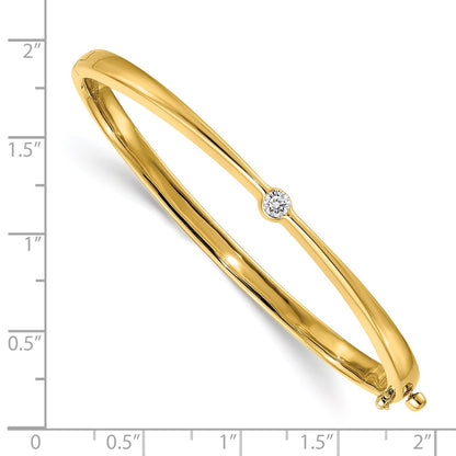 14K Yellow Gold Polished Complete 1/4 Carat A Diamond Hinged Oval Bangle Bracelet