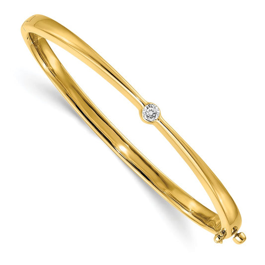 14K Yellow Gold Polished Complete 1/4 Carat A Diamond Hinged Oval Bangle Bracelet