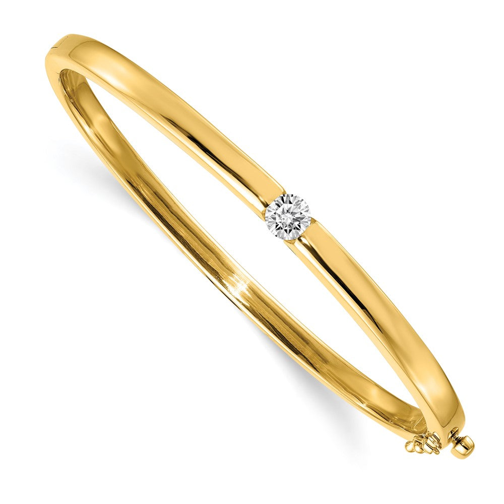 14K Yellow Gold Polished Complete 1/2 Carat Aaa Diamond Hinged Oval Bangle Bracelet