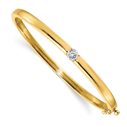 14K Yellow Gold Polished Complete 1/2 Carat Aaa Diamond Hinged Oval Bangle Bracelet