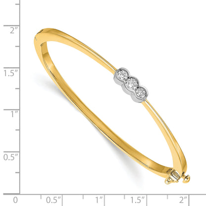 14K Two Tone Complete 3 Stone 1/2 Carat Aa Diamond Hinged Oval Bangle Bracelet