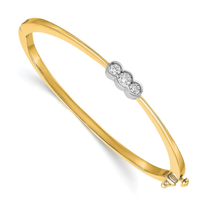 14K Two Tone Complete 3 Stone 1/2 Carat Aa Diamond Hinged Oval Bangle Bracelet