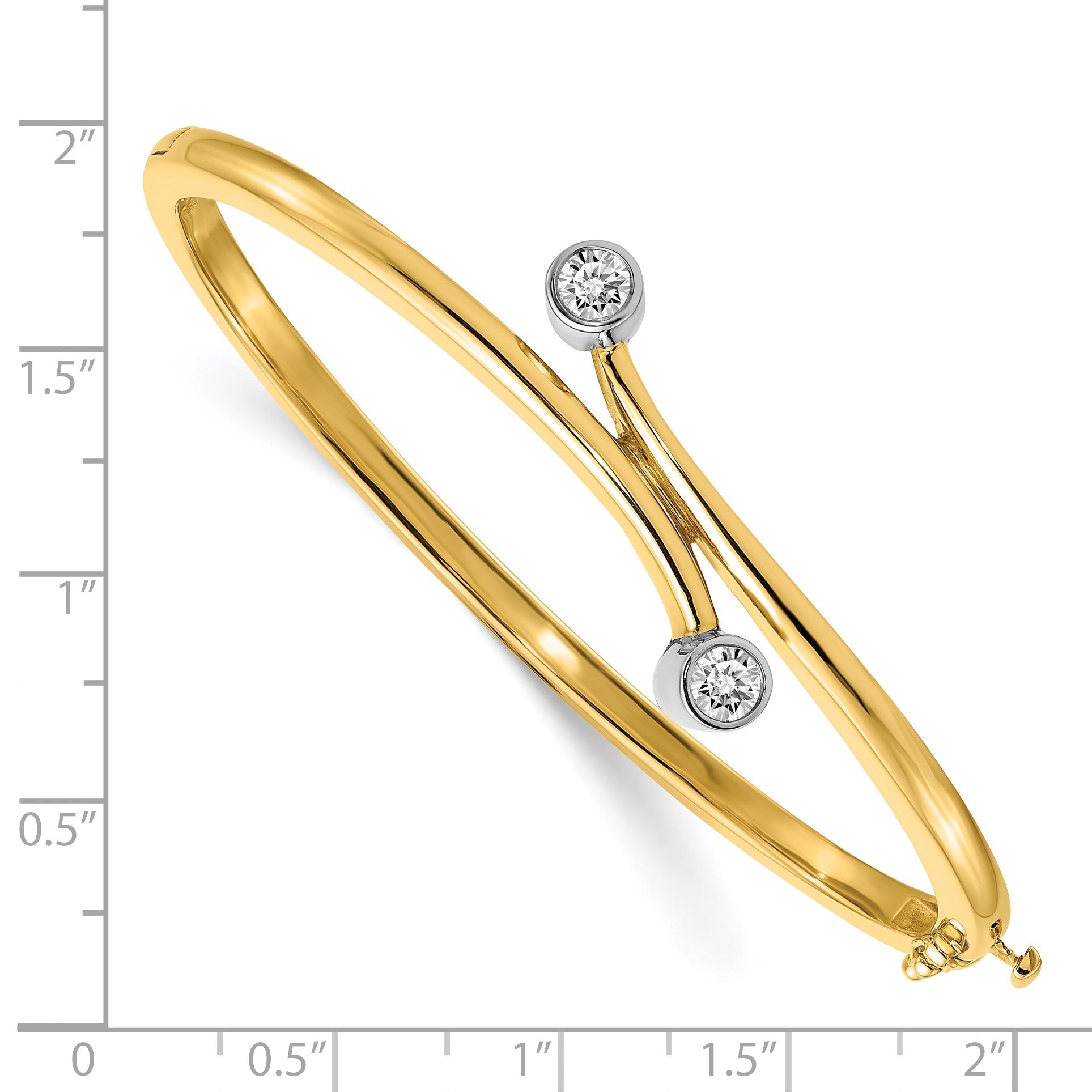 14K Two Tone Complete 2 Stone 1/2 Carat A Diamond Hinged Oval Bangle Bracelet