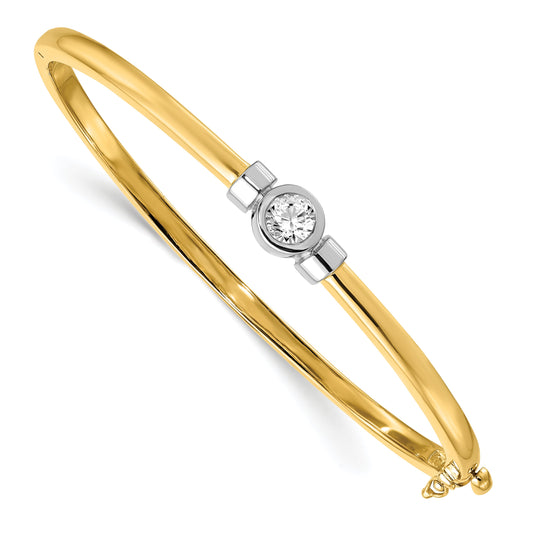 14K Two Tone Complete 1/2 Carat Vs Diamond Hinged Oval Bangle Bracelet