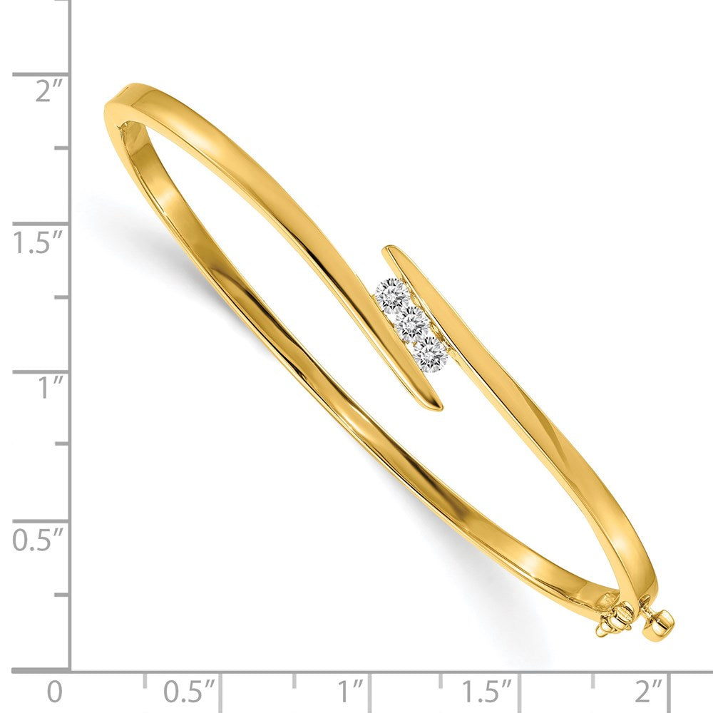 14K Yellow Gold Complete 3 Stone 1/3 Carat Aaa Diamond Hinged Oval Bangle Bracelet