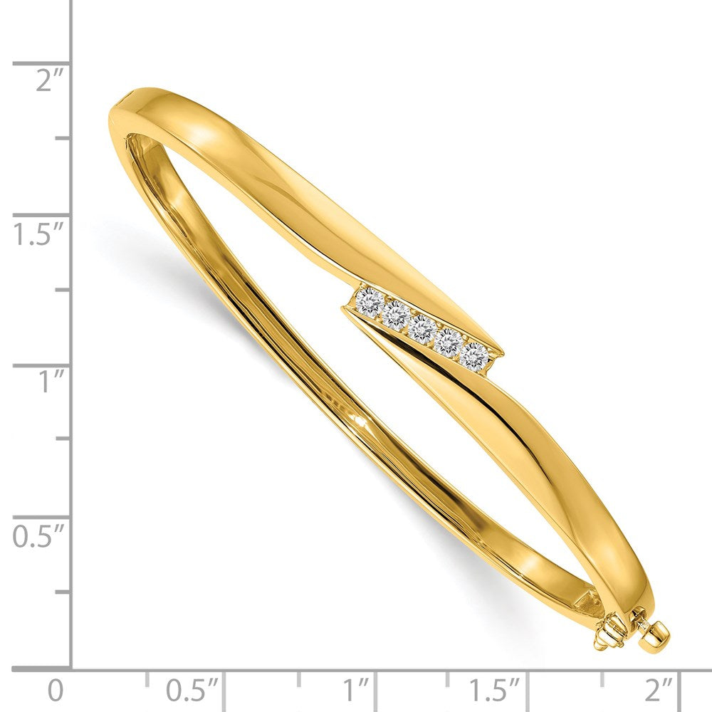 14K Yellow Gold Complete 5 Stone 1/3 Carat A Diamond Hinged Oval Bangle Bracelet
