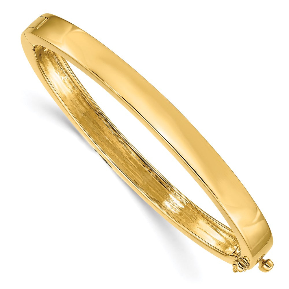 14K Yellow Gold 6.3mm Polished Solid Hinged Oval Bangle Bracelet