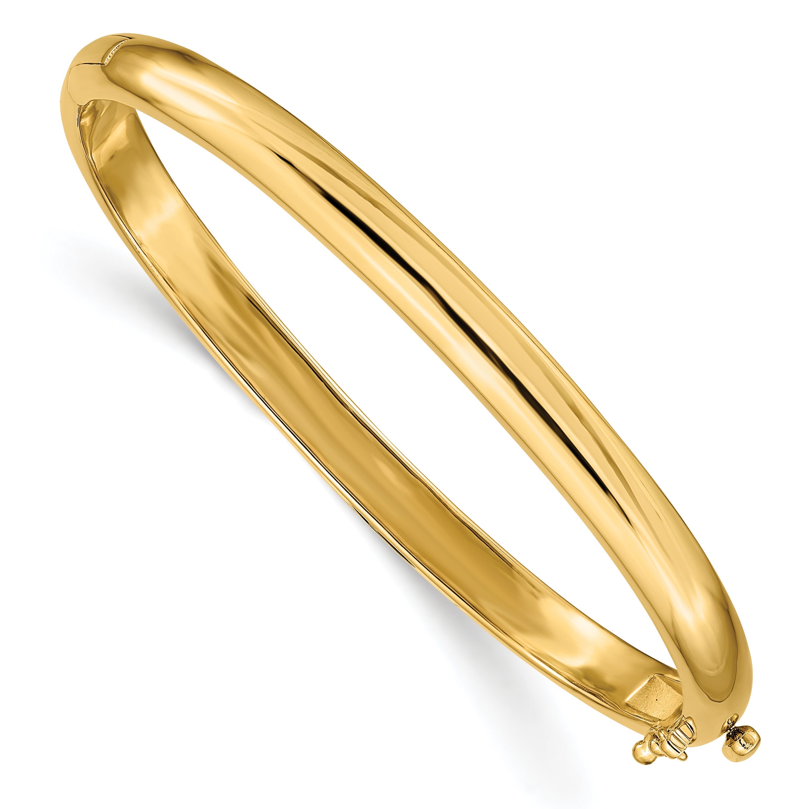 14K Yellow Gold 5.6mm Polished Solid Hinged Oval Bangle Bracelet