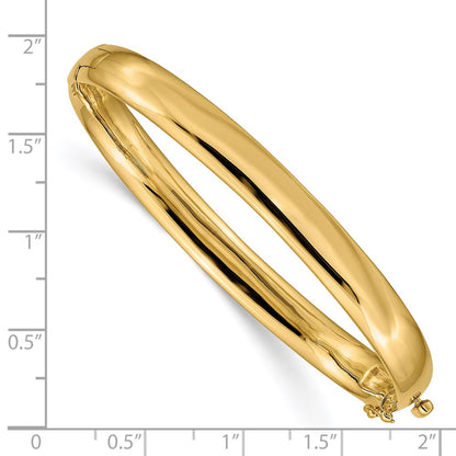 14K Yellow Gold 6.4mm Polished Solid Hinged Oval Bangle Bracelet