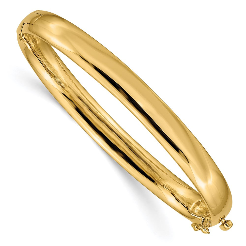 14K Yellow Gold 6.4mm Polished Solid Hinged Oval Bangle Bracelet