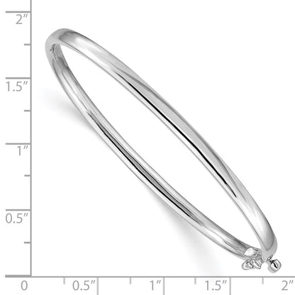 14K White Gold 3.6mm Polished Solid Hinged Oval Bangle Bracelet