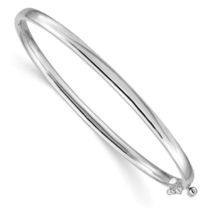 14K White Gold 3.6mm Polished Solid Hinged Oval Bangle Bracelet